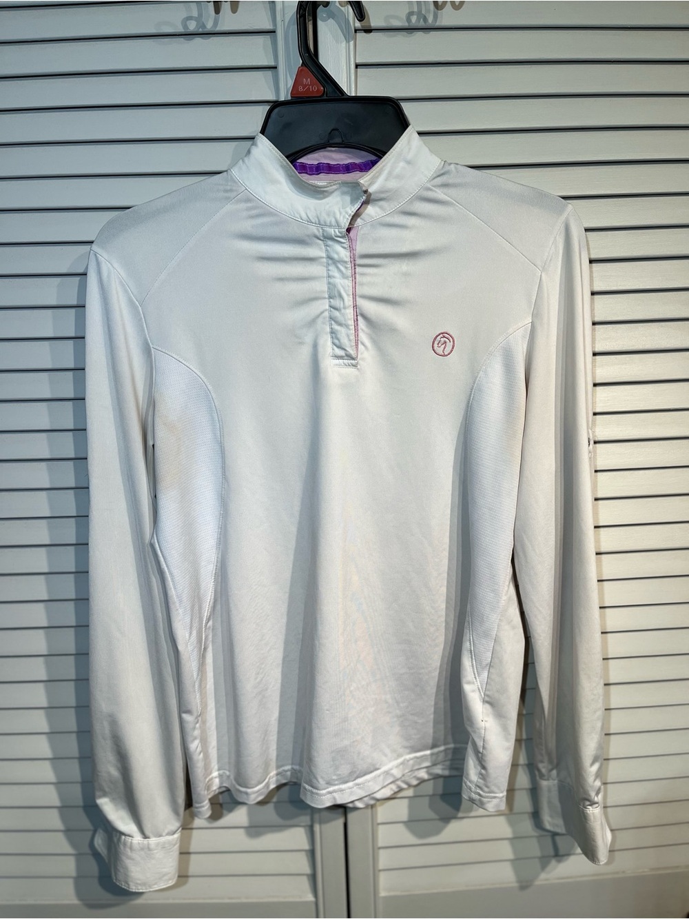 White Long-Sleeve Button-Down Top with Subtle Logo